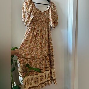 Bohemian Floral Maxi Dress with Puff Sleeves